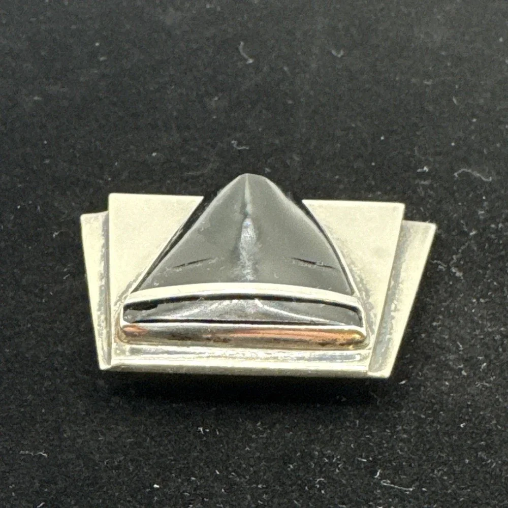 Fred Davis‎ Sterling Silver Obsidian Mask Brooch Mexico Vintage Modernist Pin